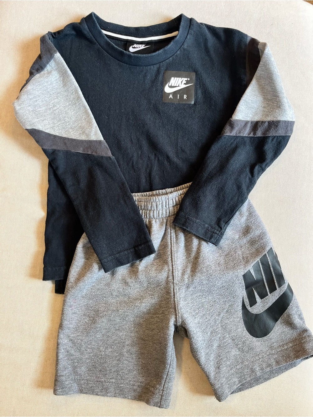 Nike Kids Black and Gray Long Sleeve Top with Gray Shorts Matching Set